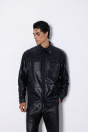WAGGMI OBSIDIAN Leather Shirt erkek deri gömlek, manken üzerinde